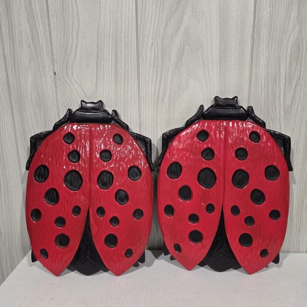 Garden Lady Bug Hard Plastic Stepping stones - Set 14" x10-1/2" Wall Art Vintage